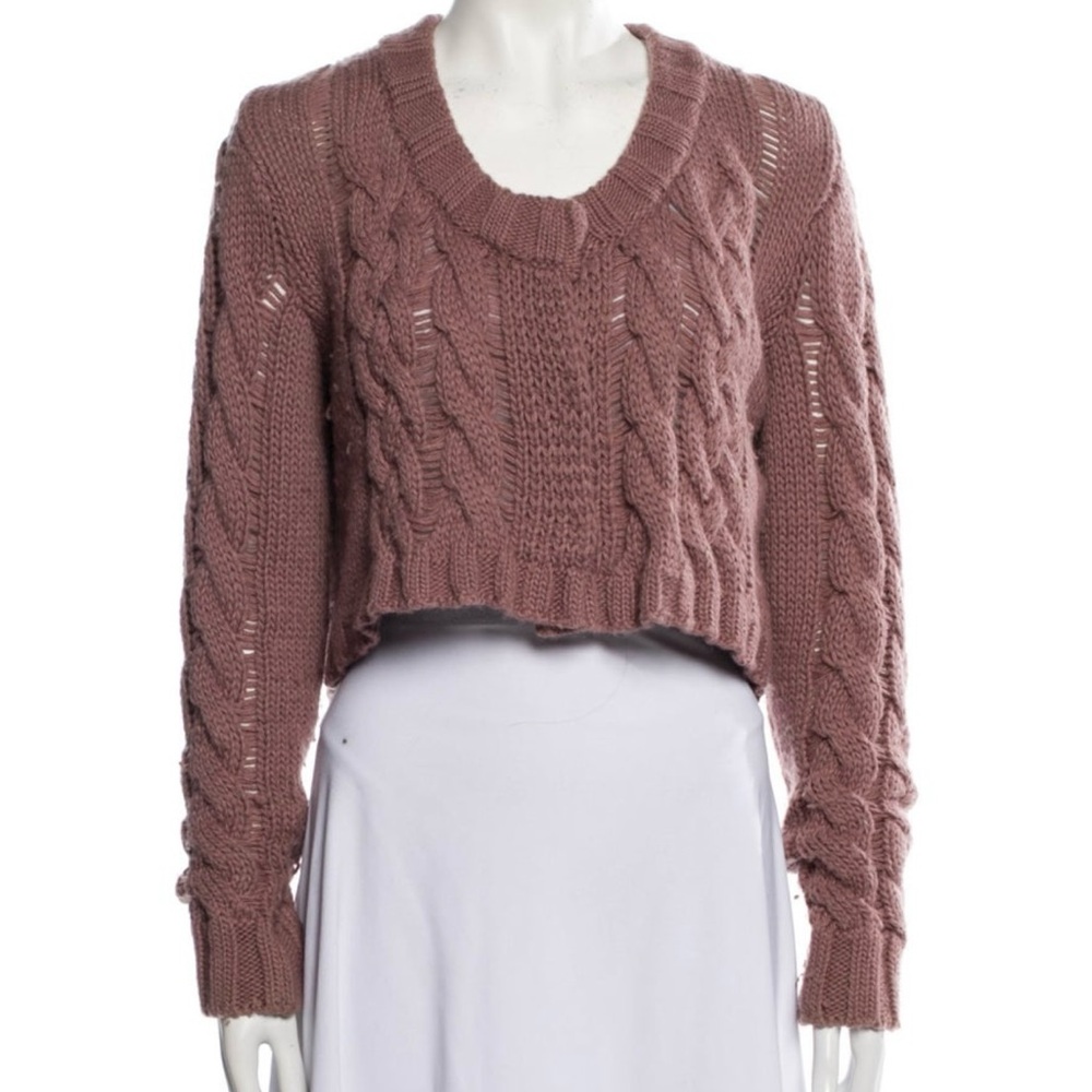 Burberry Pink Crew Neck Cable Knit Sweater
